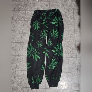 Black and Green Leaf Print Joggers